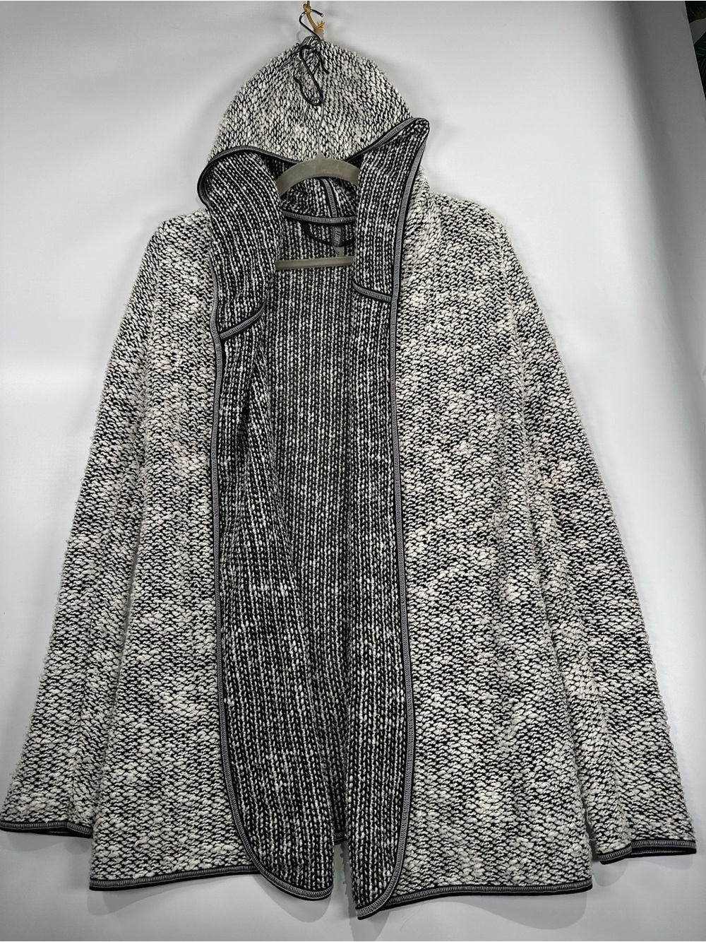 Kollontai Hooded Cardigan Knit Open Front Marled Black White XS - Picture 2 of 11